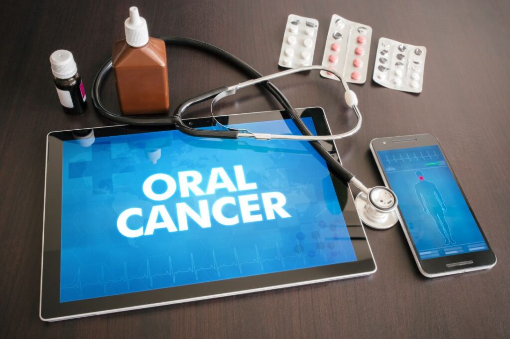 A tablet with oral cancer information on it